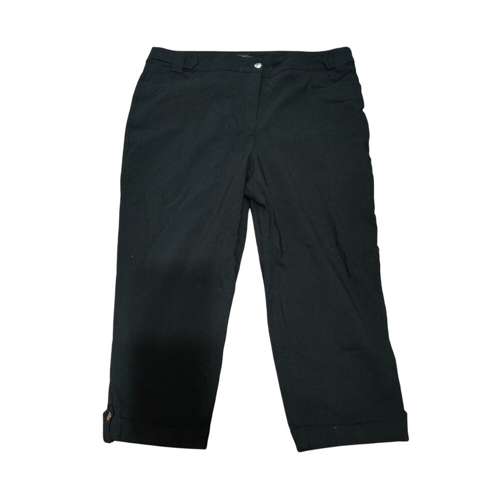 Style & Co 16 Black Cropped Stretch Pants Cuffed Button Hem High Rise Classic